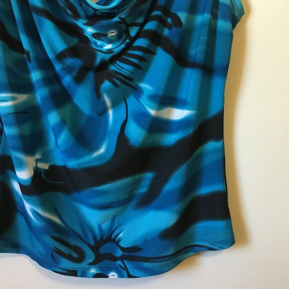 Free With 25$ Purchase Blue Painterly Abstract Floral Cowl Neck Sleevele… - Picture 5 of 13